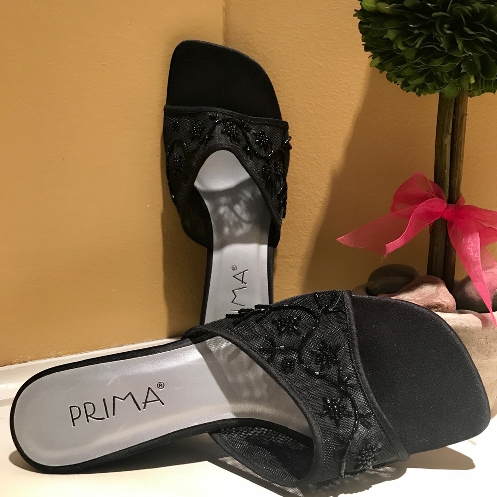 NEW PRIMA DRESSY BEADED WEDGE SLIDE SANDAL SZ 6
